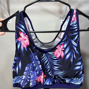 Tropical Floral Bikini Top Womens 20W Blue Pink Swim Plus Size